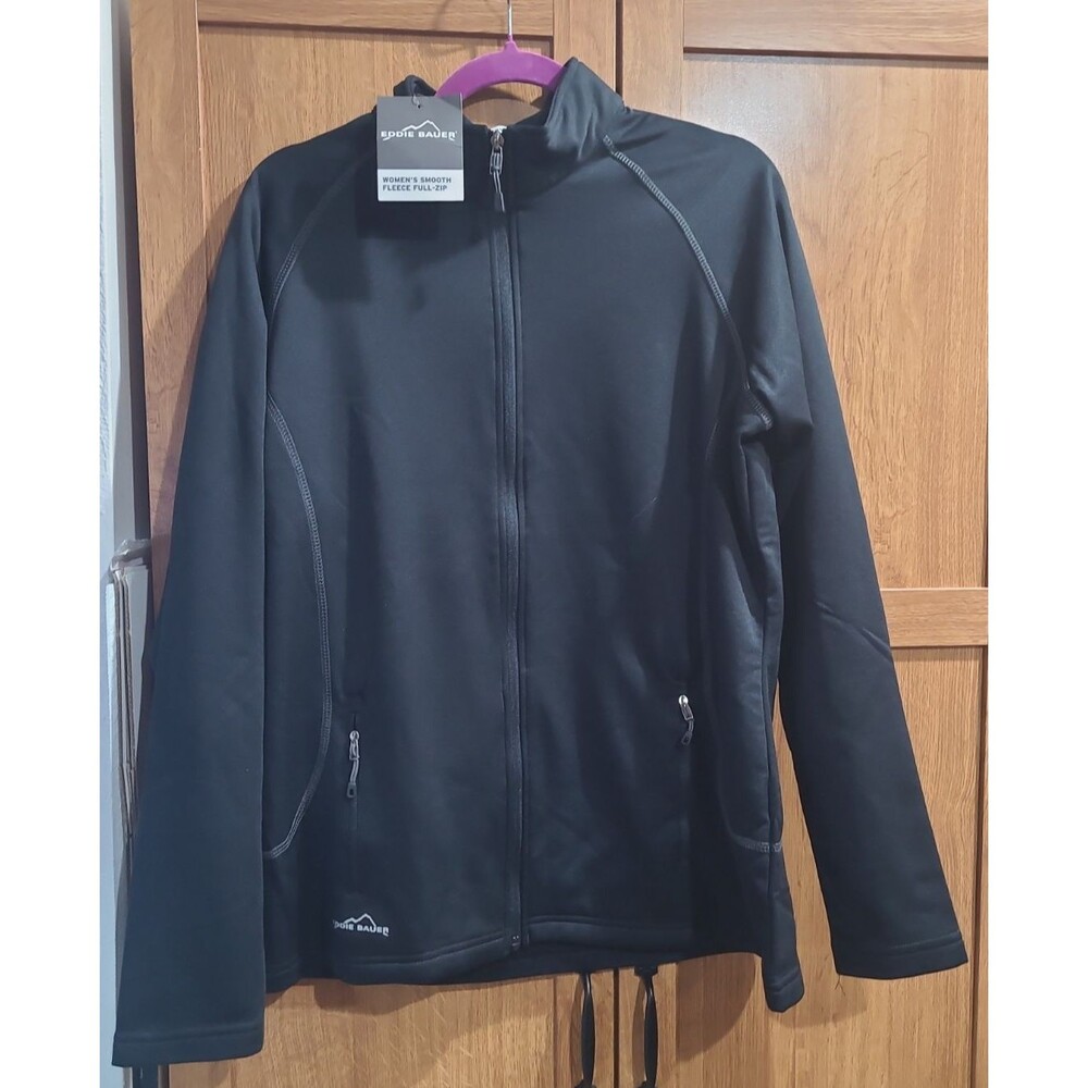 Eddie Bauer Womens XLarge Black Pullover Sweatshirt Smooth Fleece Full Zip
